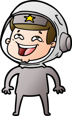 Bir insan tarafından çizilmiş gülen astronot çizgi filmi.