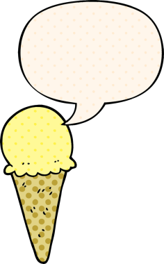 Bir insan tarafından çizilmiş çizgi roman tarzında konuşma baloncuklu çizgi film dondurması.