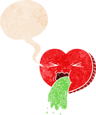 Çizgi film hasta bir kalbi sever grunge 'da konuşma baloncuğu olan kederli eski moda bir insan tarafından çizilmiş