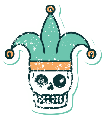 Bir insan tarafından çizilmiş bir kafatası soytarısının sembolik dövmesi.