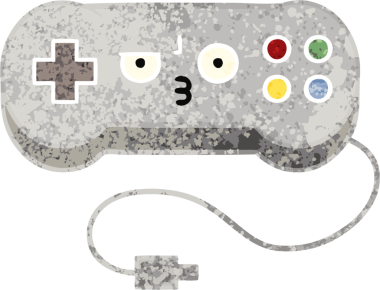 Bir insan tarafından çizilmiş bir oyun denetleyicisinin retro illüstrasyon tarzı karikatürü