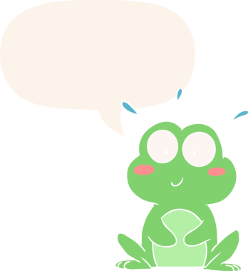 Bir insan tarafından çizilmiş konuşma baloncuğu olan sevimli çizgi film kurbağası.