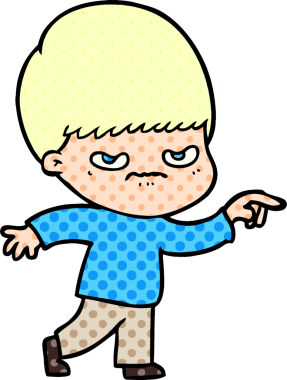 Bir insan tarafından çizilmiş kızgın çizgi film çocuğu.