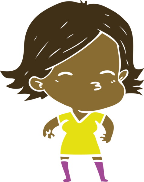 Bir insan tarafından çizilmiş düz renkli karikatür kadın