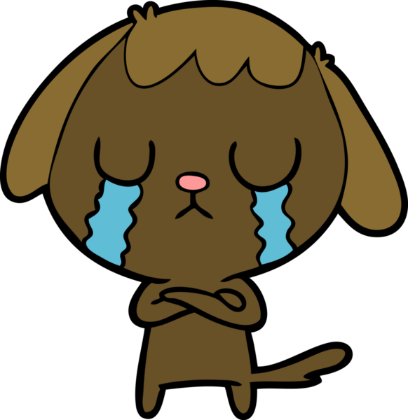 Bir insan tarafından çizilmiş şirin bir çizgi film köpeği ağlıyor.