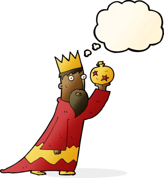 Bir insan tarafından çizilmiş düşünce baloncuğu olan üç bilge adamdan biri.