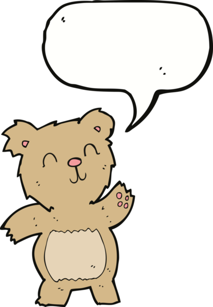 Bir insan tarafından çizilmiş konuşma balonlu oyuncak ayı.