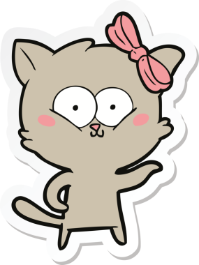 Bir insan tarafından çizilmiş çizgi film kedisinin çıkartması.