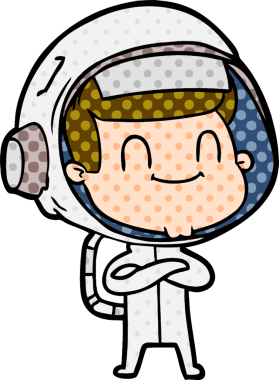 Bir insan tarafından çizilmiş mutlu astronot çizgi filmi.