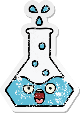 Bir insan tarafından çizilmiş sevimli bir bilim şişesinin sıkıntılı çıkartması.