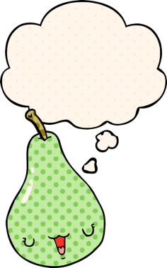 Bir insan tarafından çizilmiş, düşünce baloncuklu çizgi film armudu.