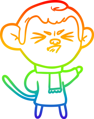 Gökkuşağı gradyan çizgi çizimi bir insan tarafından çizilmiş sinir bozucu bir maymun