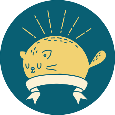 Bir insan tarafından çizilmiş dövme stili mutlu bir kedi.