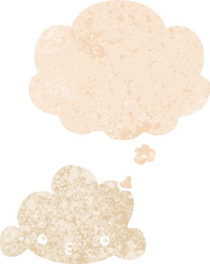 Düşünce baloncuklu karikatür bulutu grunge sıkıntılı retro desen bir insan tarafından çizilmiş