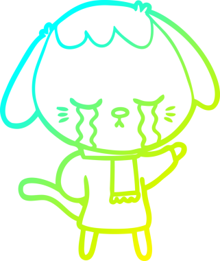 Bir insan tarafından çizilmiş ağlayan şirin bir köpek yavrusu çizimi.