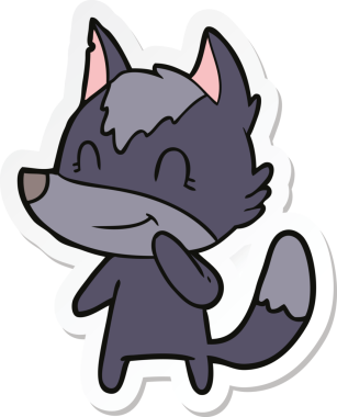 Bir insan tarafından çizilmiş dost canlısı bir kurt çizgi filminin çıkartması.