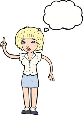 Bir insan tarafından çizilmiş düşünce baloncuğu fikri olan karikatür kadın.