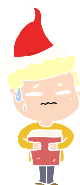 Bir insan tarafından çizilmiş Noel Baba şapkası giyen endişeli bir çocuğun el resmi.