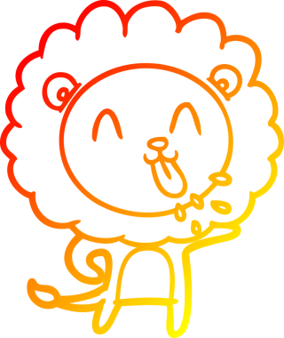 Bir insan tarafından çizilmiş mutlu çizgi film aslanının sıcak çizgi çizimi