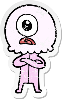 Bir insan tarafından çizilmiş sıkıntılı bir Tepegöz uzaylı uzay adamı çıkartması.