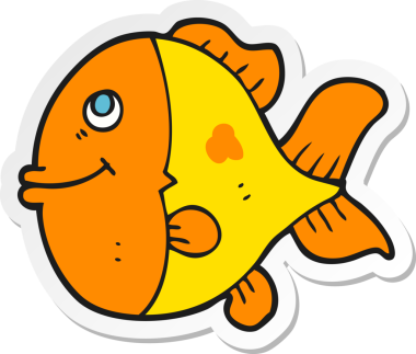 Bir insan tarafından çizilmiş karikatür balığının çıkartması.