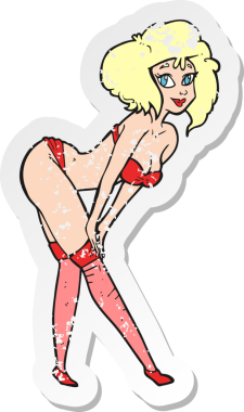 Bir insan tarafından çizilmiş çorapları giyen bir kızın karikatür yapıştırması.