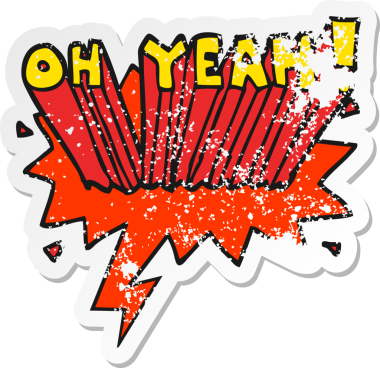 Çizgi film metni. Evet! Konuşma baloncuğu bir insan tarafından çizilmiş sıkıntılı eski bir çıkartma ile