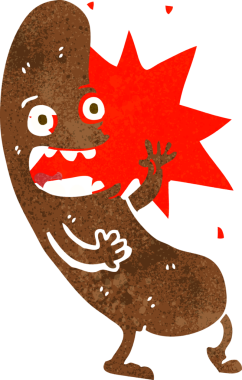 Bir insan tarafından çizilmiş çılgın çizgi film sosisi.