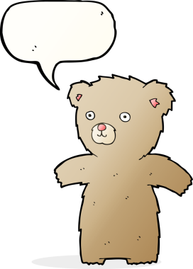 Bir insan tarafından çizilmiş konuşma balonu olan sevimli çizgi film ayıcığı.