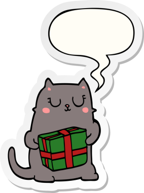 Bir insan tarafından çizilmiş konuşma balonu çıkartmalı çizgi roman kedisi.