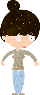 Bir insan tarafından çizilmiş çizgi film kadını.