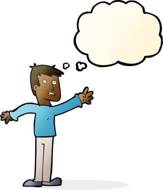 Bir insan tarafından çizilen düşünce baloncuğuyla uzanan endişeli bir adam.