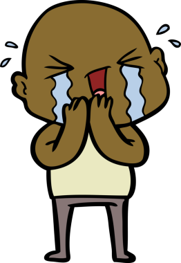 Bir insan tarafından çizilmiş ağlayan kel bir adam.