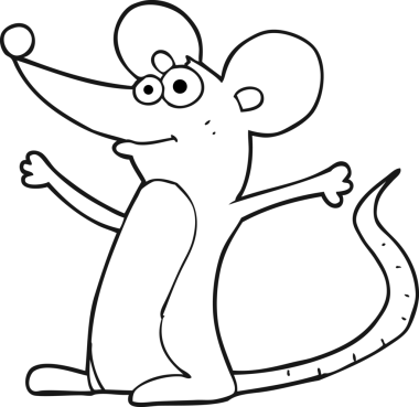 Bir insan tarafından çizilmiş siyah beyaz çizgi film faresi