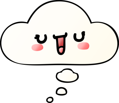 Bir insan tarafından çizilmiş yumuşak eğimli düşünce baloncuklu mutlu çizgi film yüzü