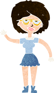 Bir insan tarafından çizilmiş gözlüklü bir kadın.