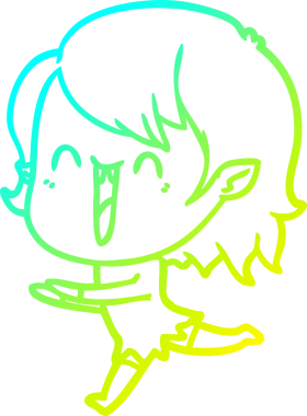 Bir insan tarafından çizilen mutlu vampir kız çizgi filminin soğuk gradyanı.