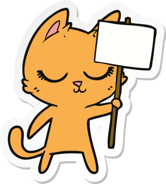 Bir insan tarafından çizilmiş, sakin bir çizgi film kedisinin çıkartması.