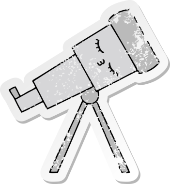 Bir insan tarafından çizilmiş sevimli bir teleskobun sıkıntılı çıkartması.