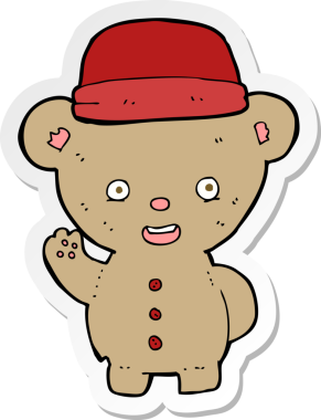 Bir insan tarafından çizilmiş şapkalı çizgi film ayısının çıkartması.