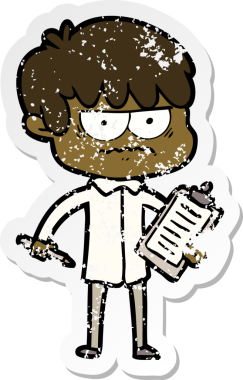 Bir insan tarafından çizilmiş kızgın bir çizgi film çocuğunun sıkıntılı çıkartması.