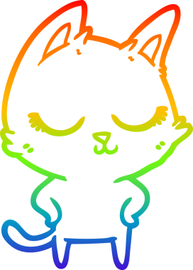 Gökkuşağı gradyan çizgisi bir insan tarafından çizilmiş sakin bir çizgi kedi çizimi