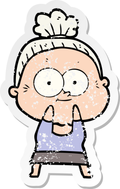 Bir insan tarafından çizilmiş mutlu, yaşlı bir kadının sıkıntılı çıkartması.