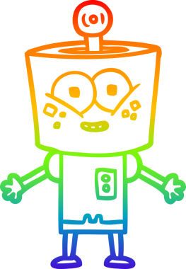 gökkuşağı gradyanı çizimi bir insan tarafından çizilmiş mutlu bir robot çizgi filmi.