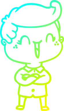 Bir çizgi film karakteri çizen soğuk gradyan çizgisi bir insan tarafından çizilmiş kollarını birleştiren gülen çocuk.