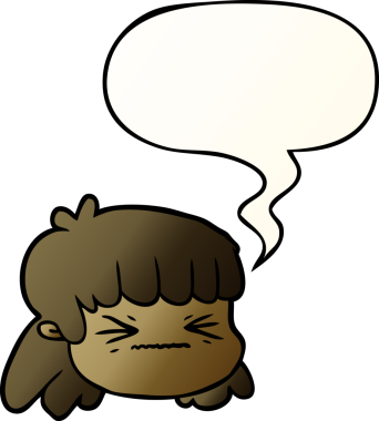 Bir insan tarafından çizilmiş, konuşma baloncuklu çizgi film kadın yüzü.