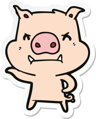 Bir insan tarafından çizilmiş kızgın çizgi film domuzu çıkartması.