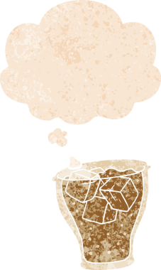 Bir insan tarafından çizilmiş grunge sıkıntılı retro desenli düşünce baloncuklu karton kola.