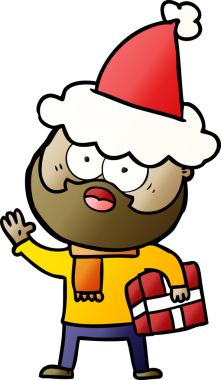 Bir insan tarafından çizilmiş Noel Baba şapkası giymiş sakallı bir adamın el çizimi karikatürü.