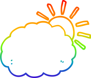 Bir çizgi film güneşi ve bir insan tarafından çizilmiş bulut sembolü.